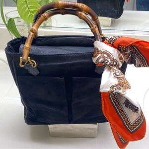 Gucci Black Satchel with Bamboo Handle and Orange Scarf